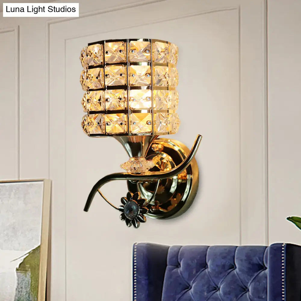 DecorBites™ Modern Metal Wall Light Fixture with Crystal Shade and Cylinder Design - Ideal for Living Room