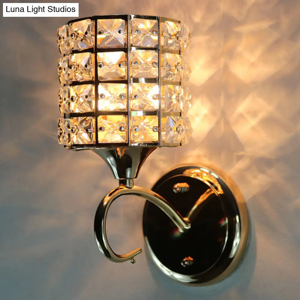 DecorBites™ Modern Metal Wall Light Fixture with Crystal Shade and Cylinder Design - Ideal for Living Room