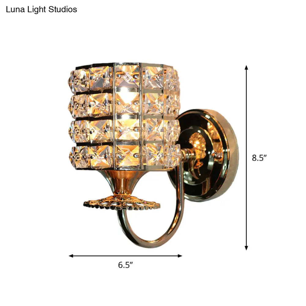 DecorBites™ Modern Metal Wall Light Fixture with Crystal Shade and Cylinder Design - Ideal for Living Room