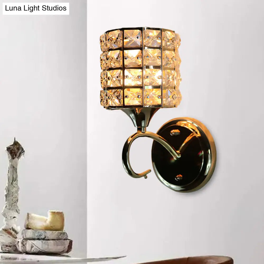 DecorBites™ Modern Metal Wall Light Fixture with Crystal Shade and Cylinder Design - Ideal for Living Room