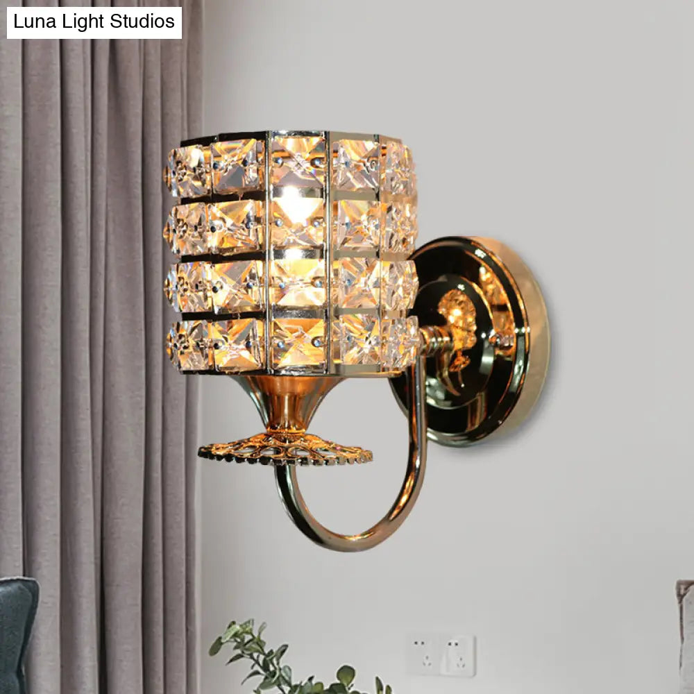 DecorBites™ Modern Metal Wall Light Fixture with Crystal Shade and Cylinder Design - Ideal for Living Room