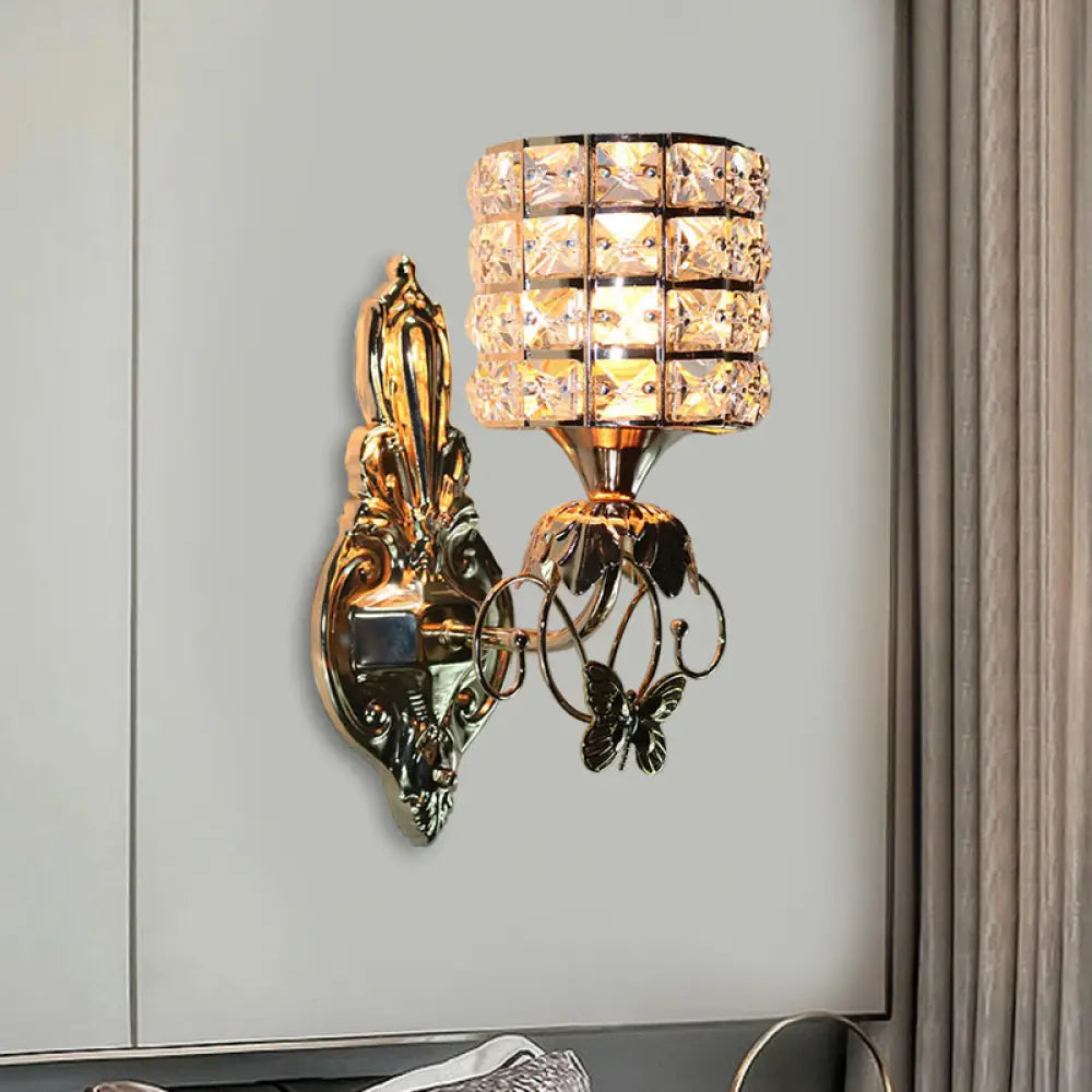 DecorBites™ Modern Metal Wall Light Fixture with Crystal Shade and Cylinder Design - Ideal for Living Room