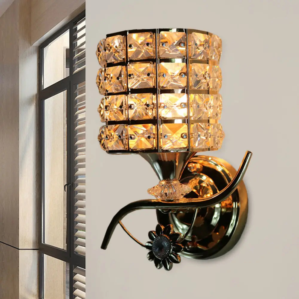 DecorBites™ Modern Metal Wall Light Fixture with Crystal Shade and Cylinder Design - Ideal for Living Room