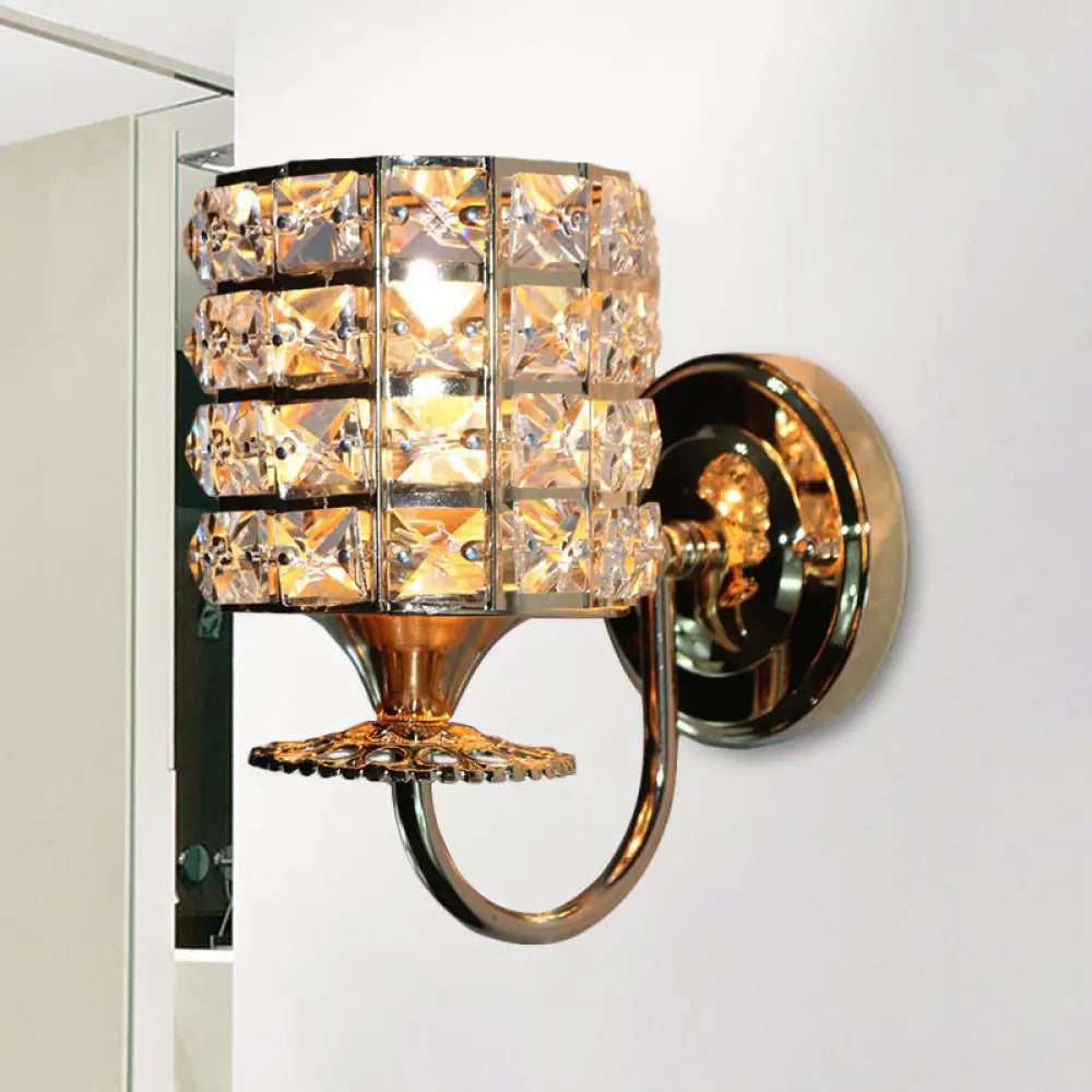 DecorBites™ Modern Metal Wall Light Fixture with Crystal Shade and Cylinder Design - Ideal for Living Room
