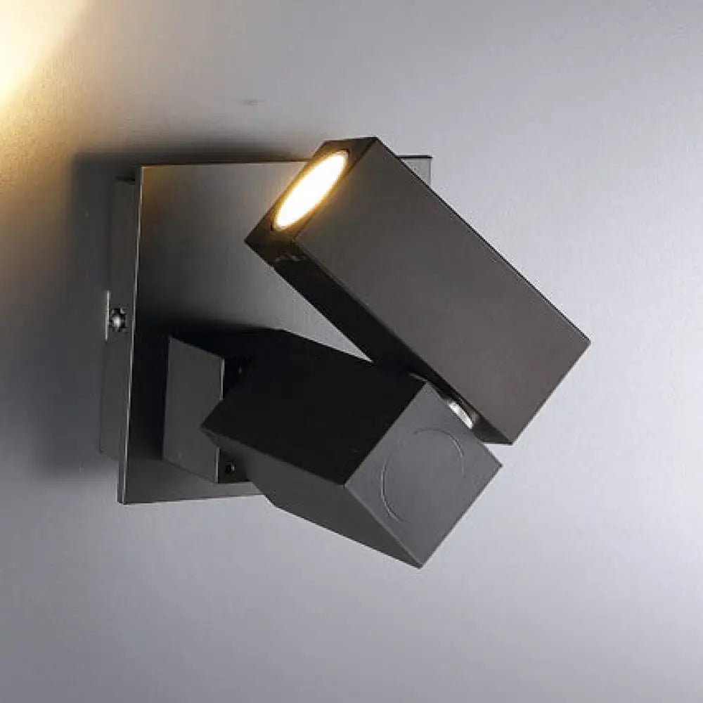 DecorBites™ Modern Metallic Adjustable Cube Shade LED Wall Light Fixture | Black/White Living Room Spotlight