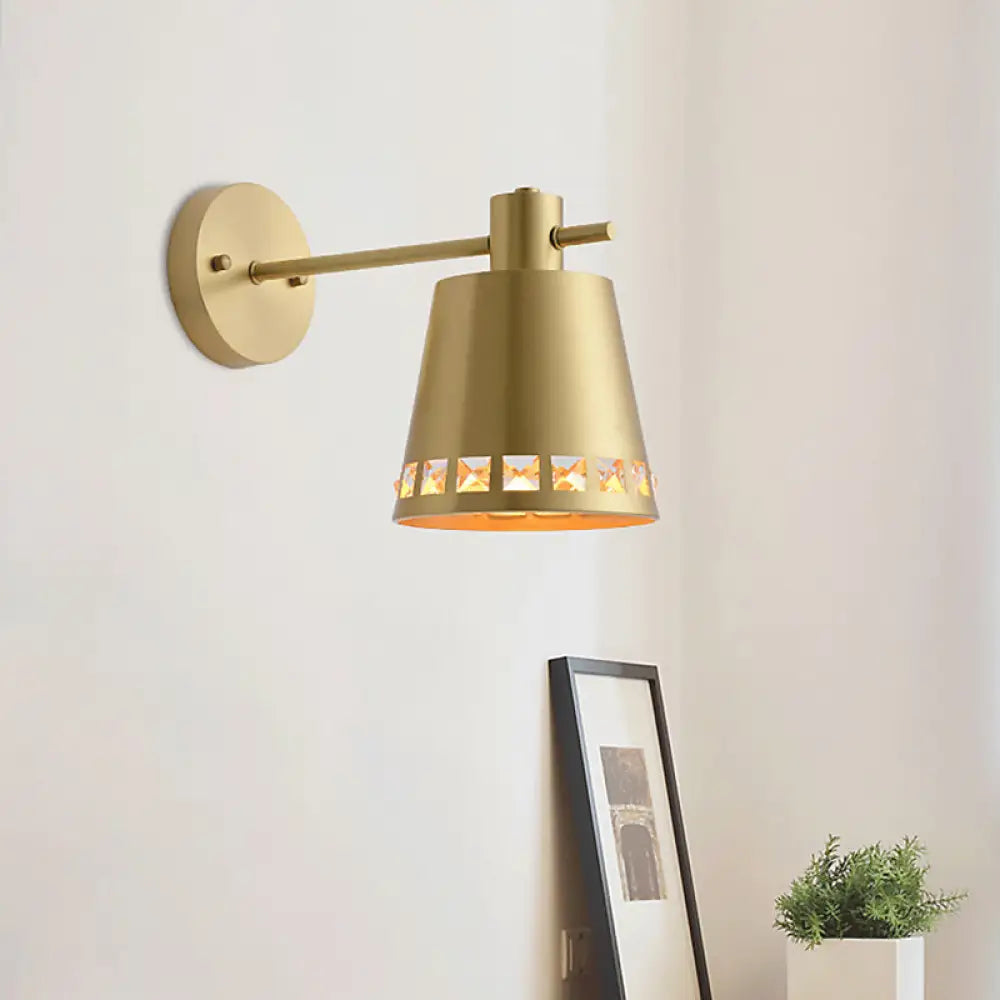 DecorBites™ Modern Metallic Brass Wall Mount Light with Clear Crystal Accent - Perfect for Living Room