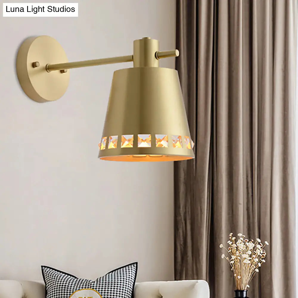 DecorBites™ Modern Metallic Brass Wall Mount Light with Clear Crystal Accent - Perfect for Living Room