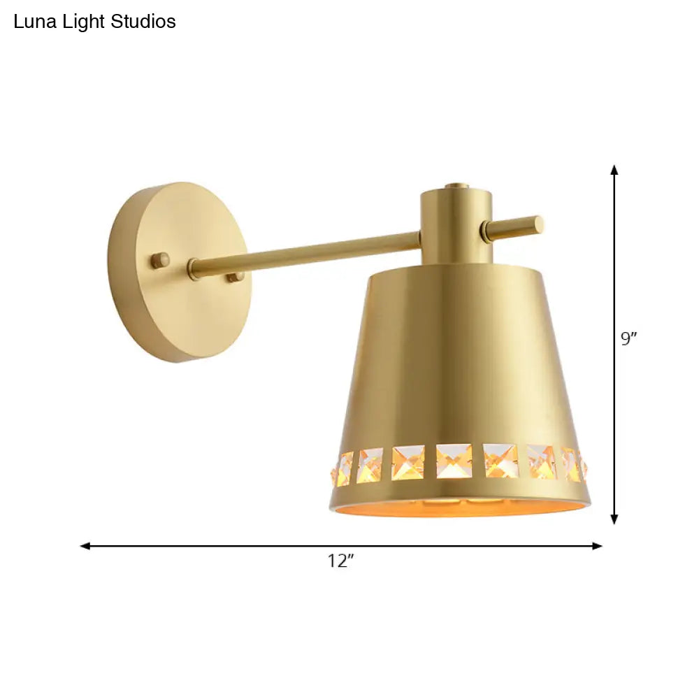 DecorBites™ Modern Metallic Brass Wall Mount Light with Clear Crystal Accent - Perfect for Living Room