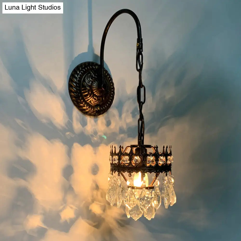 DecorBites™ Modern Metallic Crown Wall Light with Crystal Drop - Single-Bulb Living Room Lighting