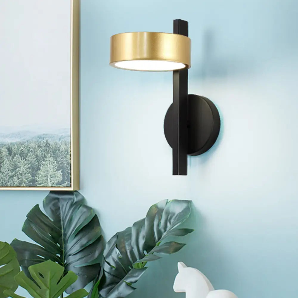 DecorBites™ Modern Metallic LED Reading Lamp: Black and Gold Cylinder Sconce Light Fixture with White Illumination