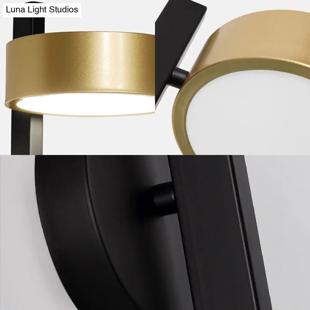 DecorBites™ Modern Metallic LED Reading Lamp: Black and Gold Cylinder Sconce Light Fixture with White Illumination