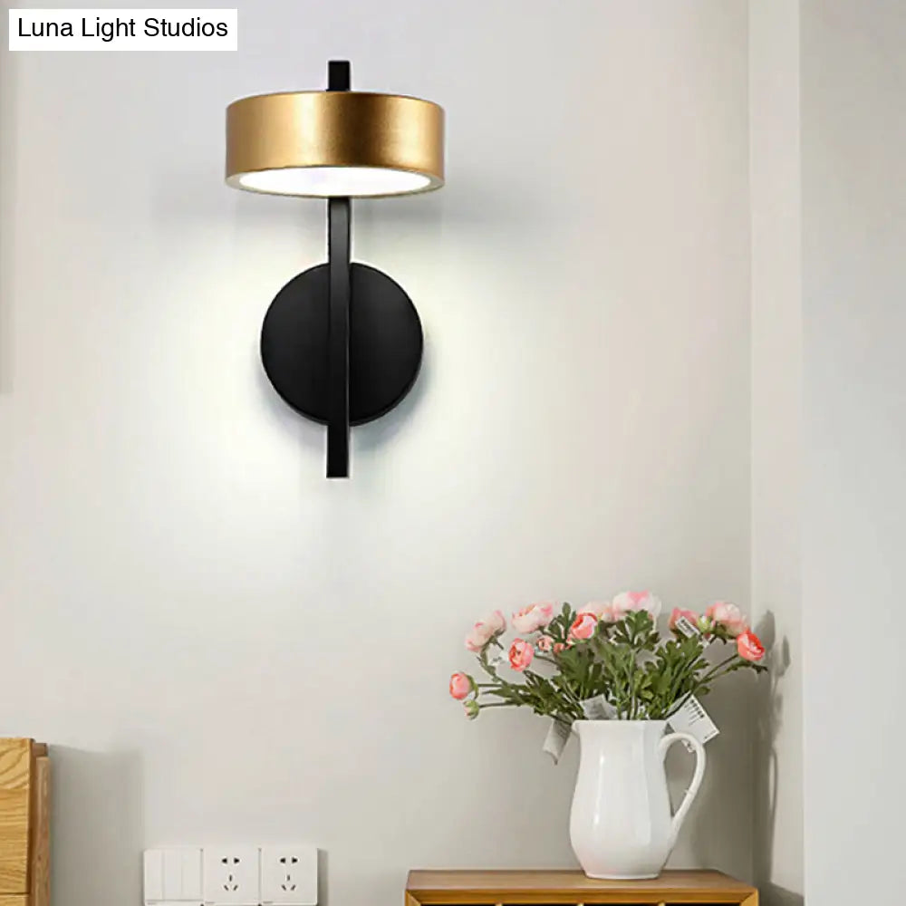 DecorBites™ Modern Metallic LED Reading Lamp: Black and Gold Cylinder Sconce Light Fixture with White Illumination