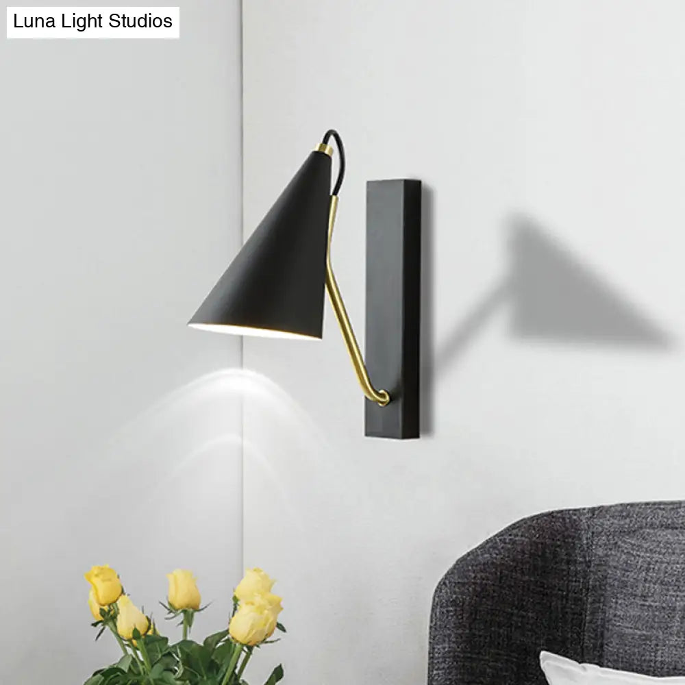 DecorBites™ Modern Metallic Wall Lamp with Conic Design for Bedside - White/Black Finish 1 Head