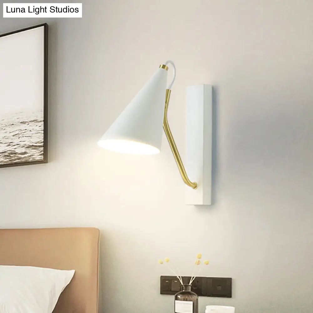 DecorBites™ Modern Metallic Wall Lamp with Conic Design for Bedside - White/Black Finish 1 Head
