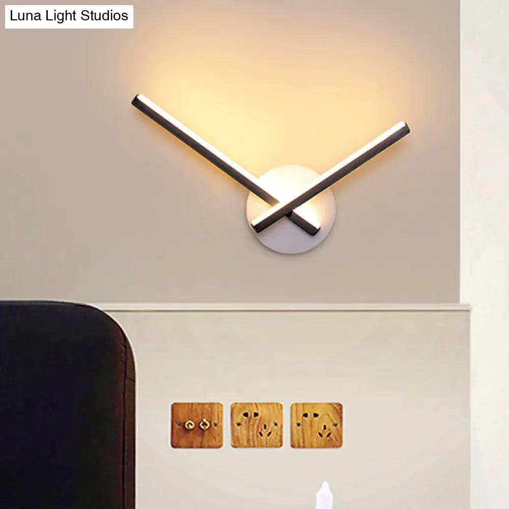 DecorBites™ Modern Metallic Wall Sconce with Overlapping Lines - Simplicity Black/White LED Fixture, Warm/White Light