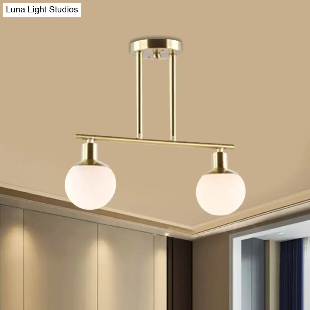 DecorBites™ Modern Milk Glass Orb Linear Chandelier Pendant Light - 2/3 Heads, Gold Finish