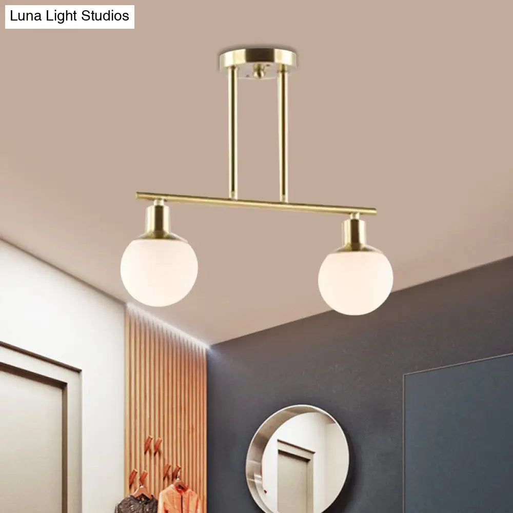 DecorBites™ Modern Milk Glass Orb Linear Chandelier Pendant Light - 2/3 Heads, Gold Finish