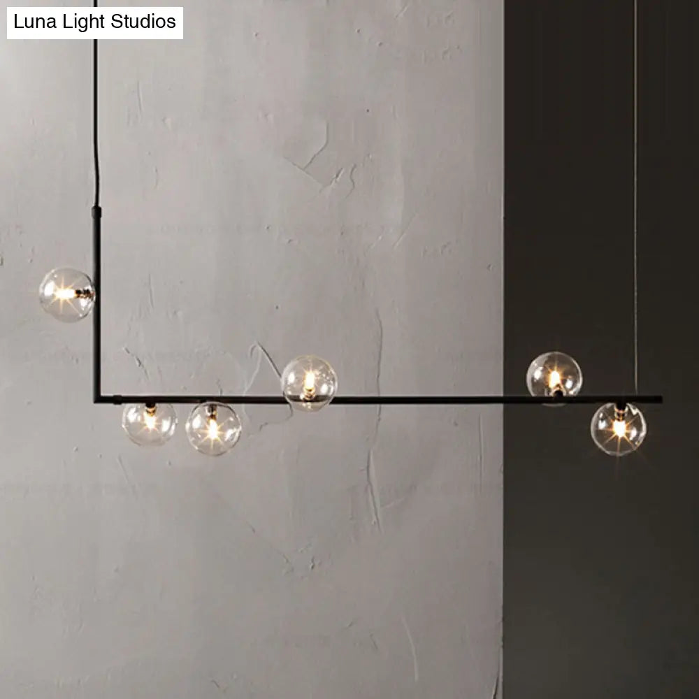 DecorBites™ Modern Minimalism Black Linear 6-Light Island Pendant Lighting with Sphere Glass Shade for Living Room.