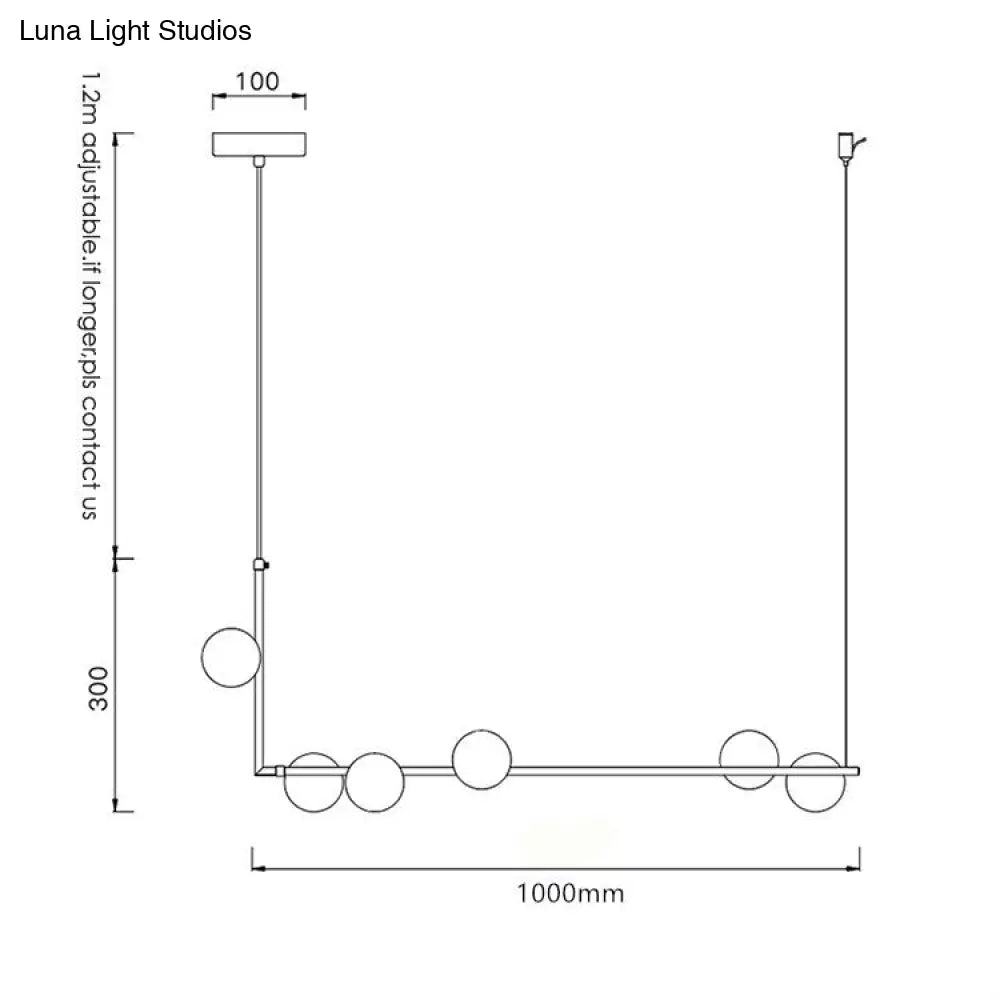 DecorBites™ Modern Minimalism Black Linear 6-Light Island Pendant Lighting with Sphere Glass Shade for Living Room.