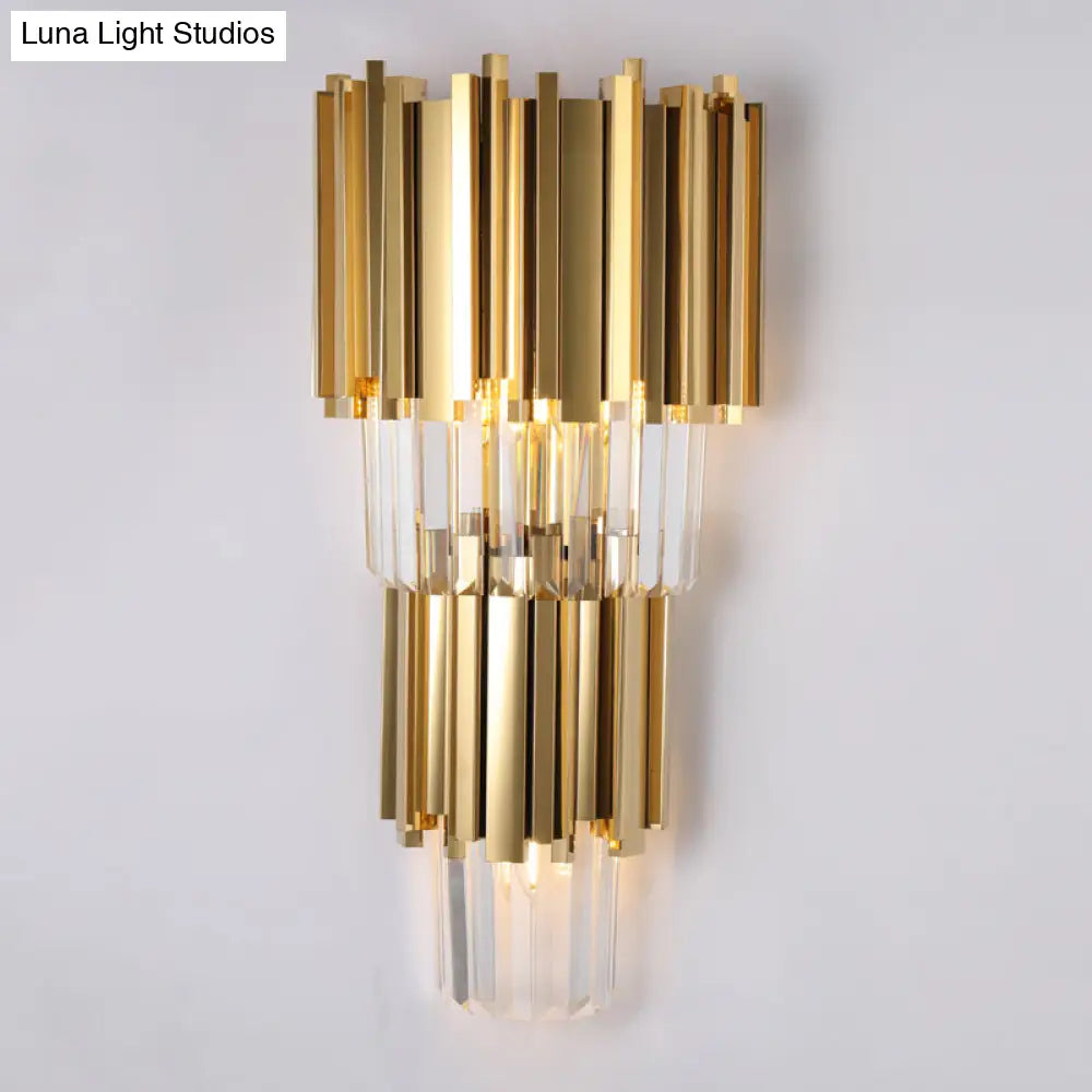 DecorBites™ Modern Multi Layer Metal and Crystal Prisms Wall Lamp - 2/3 Bulbs, Brass Finish