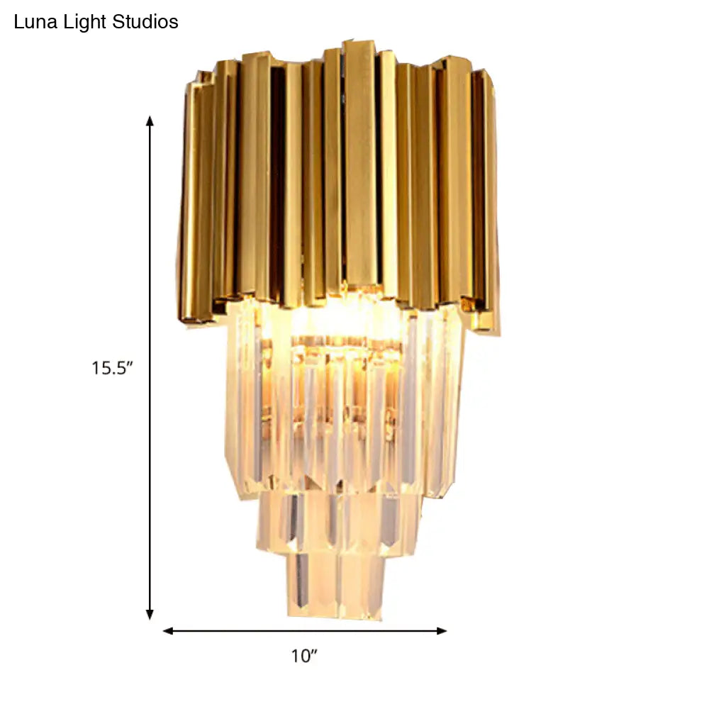 DecorBites™ Modern Multi Layer Metal and Crystal Prisms Wall Lamp - 2/3 Bulbs, Brass Finish