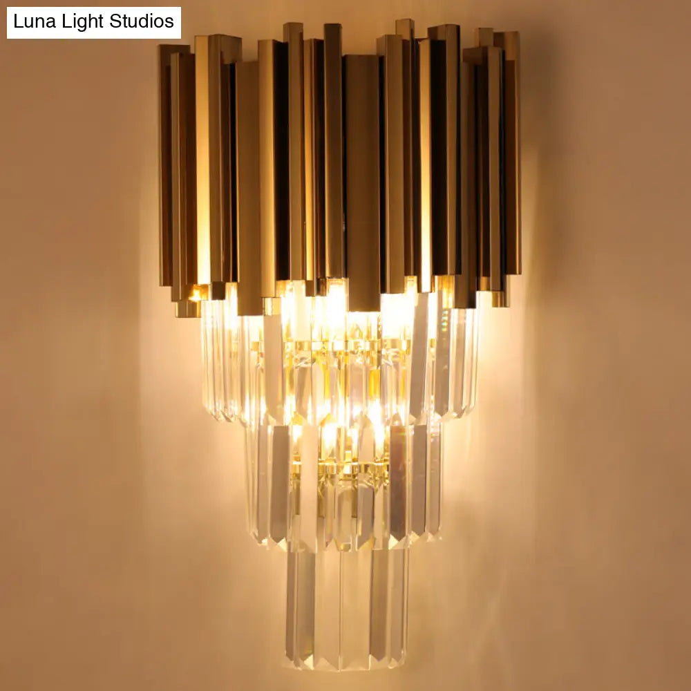 DecorBites™ Modern Multi Layer Metal and Crystal Prisms Wall Lamp - 2/3 Bulbs, Brass Finish