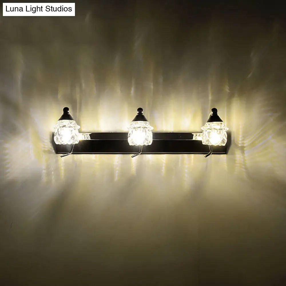 DecorBites™ Modern Mushroom Vanity Mirror Light - Clear Crystal 3-Light Bathroom Wall Lamp in Silver with Curved Arm - Warm/White Light