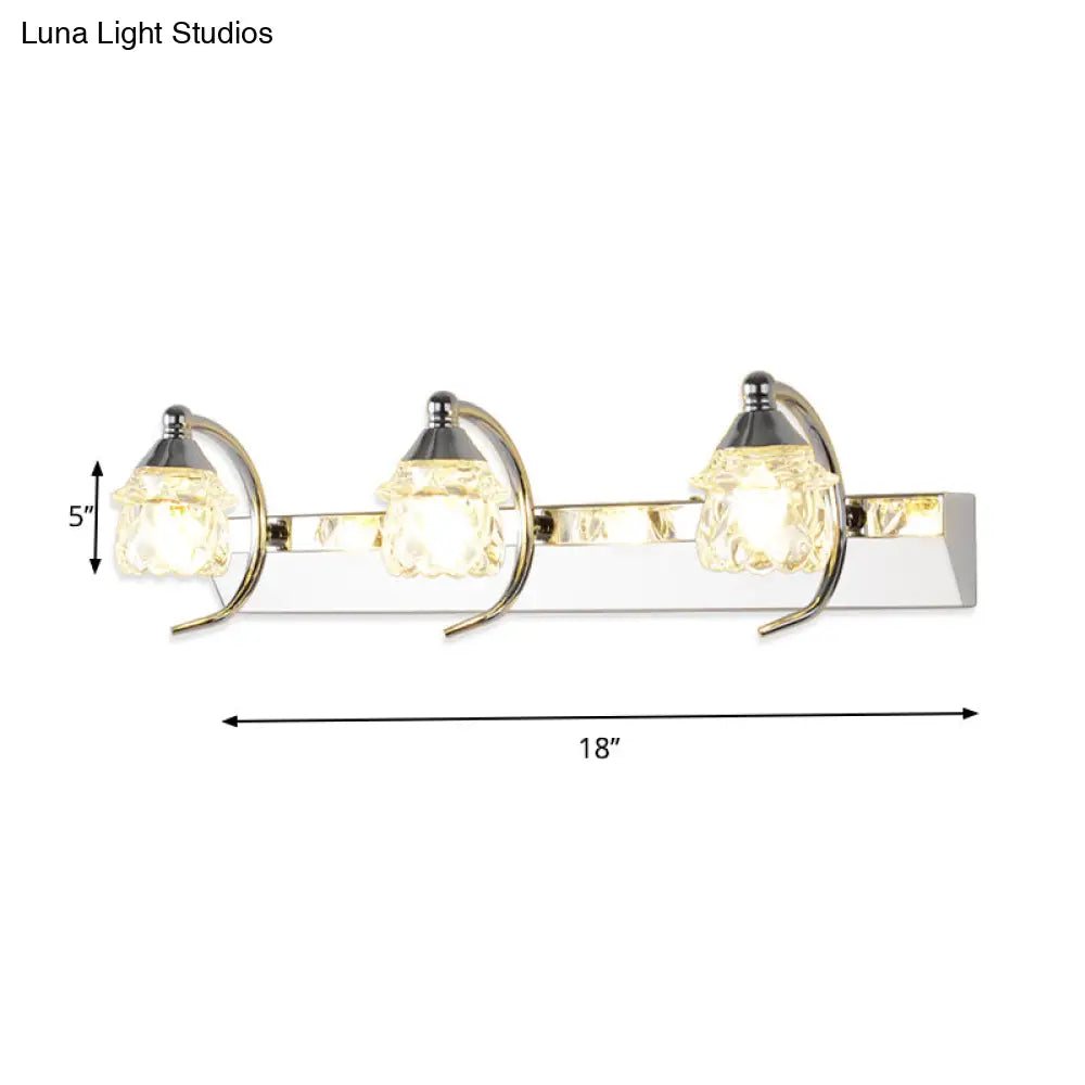 DecorBites™ Modern Mushroom Vanity Mirror Light - Clear Crystal 3-Light Bathroom Wall Lamp in Silver with Curved Arm - Warm/White Light