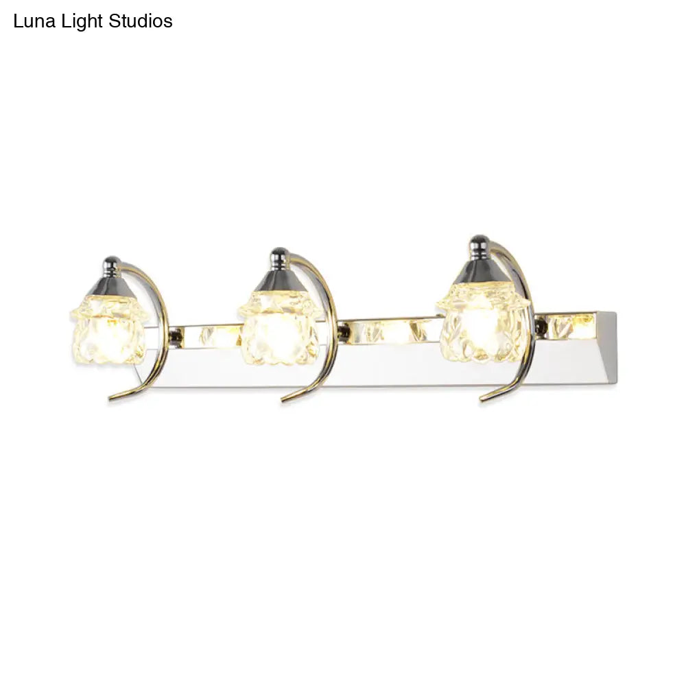 DecorBites™ Modern Mushroom Vanity Mirror Light - Clear Crystal 3-Light Bathroom Wall Lamp in Silver with Curved Arm - Warm/White Light