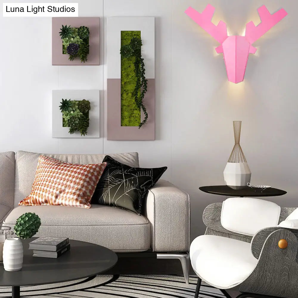 DecorBites™ Modern Nordic Antler Sconce Light, Grey/Pink Metal Wall Mount Fixture, 11"/15" Wide
