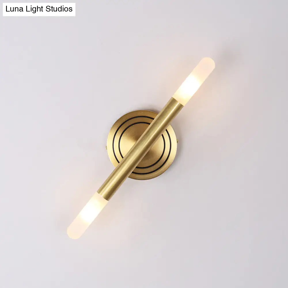 DecorBites™ Modern Nordic Style Metal Wall-Mount Sconce Lamp - Slim Tube Design with Brass Finish - 2 Heads - Perfect for Bedside Lighting