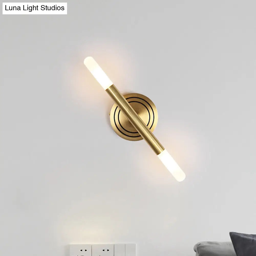 DecorBites™ Modern Nordic Style Metal Wall-Mount Sconce Lamp - Slim Tube Design with Brass Finish - 2 Heads - Perfect for Bedside Lighting