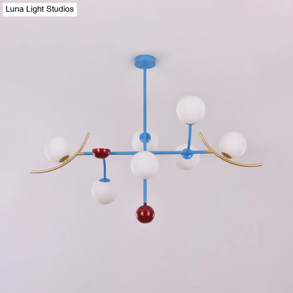 DecorBites™ Modern Opal Glass Ball Island Lighting- 7-Light Blue Finish Hanging Lamp Fixture for Dining Room