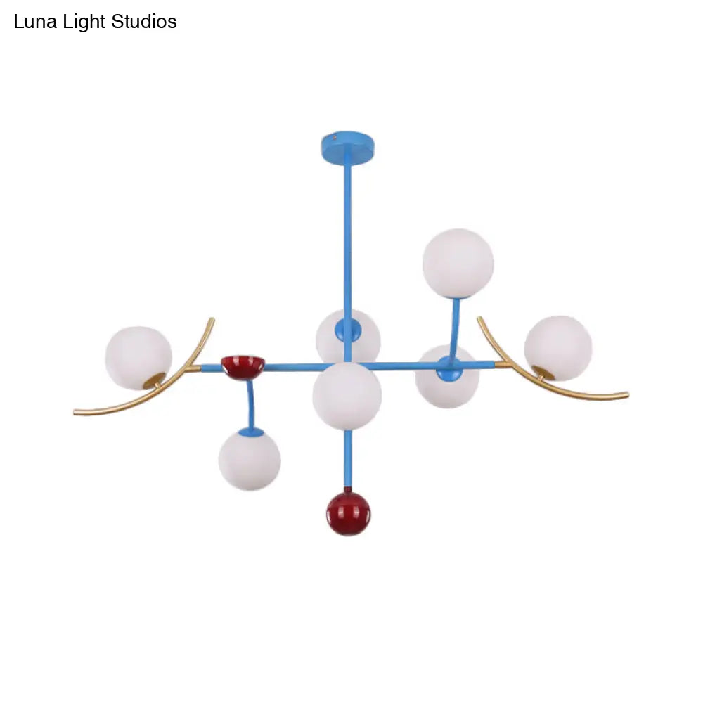 DecorBites™ Modern Opal Glass Ball Island Lighting- 7-Light Blue Finish Hanging Lamp Fixture for Dining Room