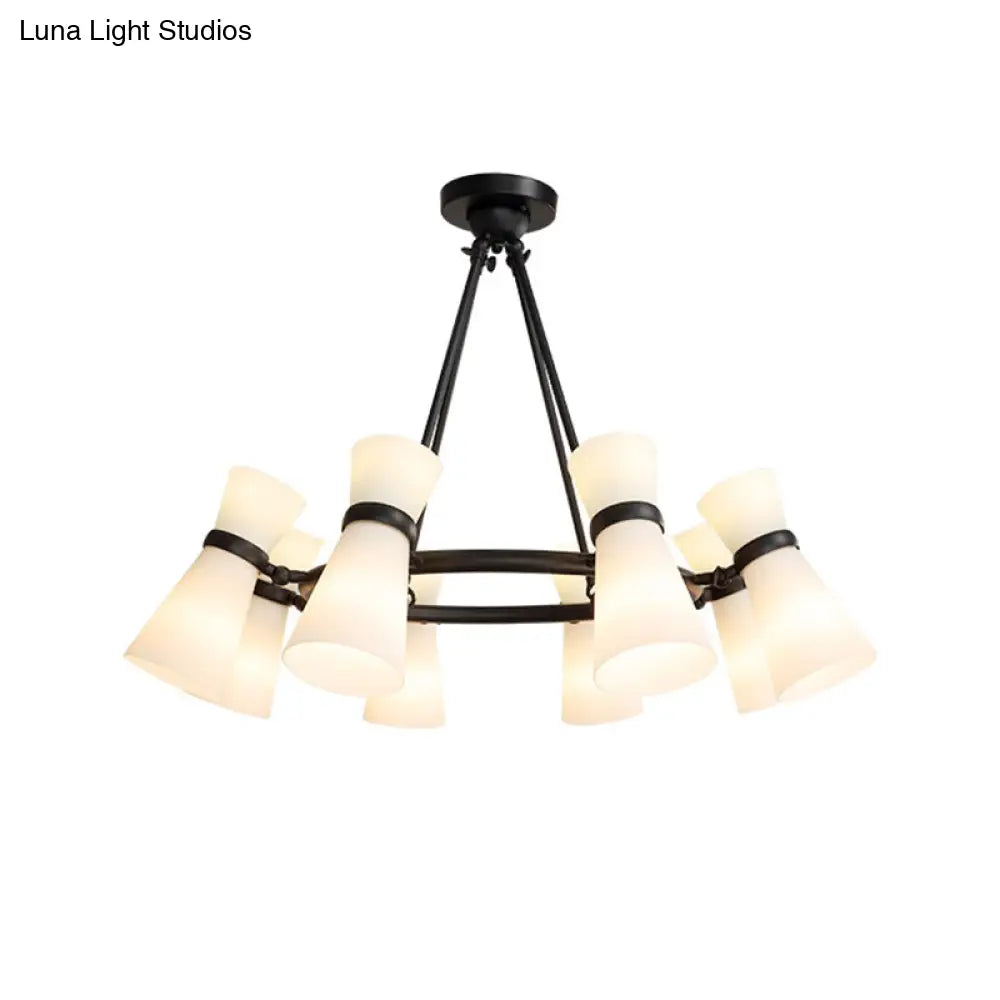 DecorBites™ Modern Opal Glass Chandelier - Wide Flare, 16 Bulbs - Black/Gold Pendant Light Fixture