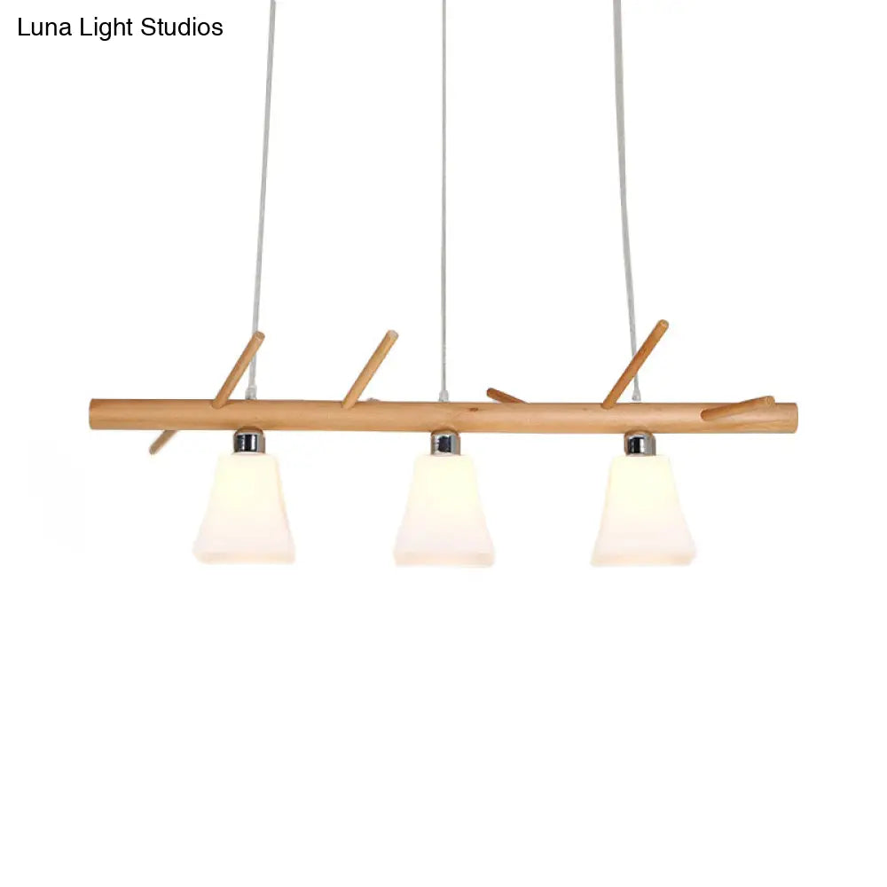 DecorBites™ Modern Opal Glass Chandelier with 3-Light Island Lighting in Wood for Dining Room