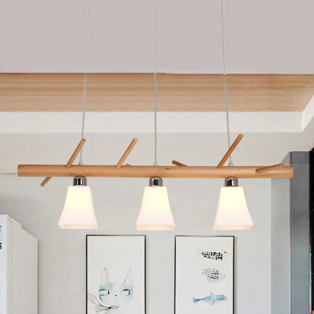 DecorBites™ Modern Opal Glass Chandelier with 3-Light Island Lighting in Wood for Dining Room