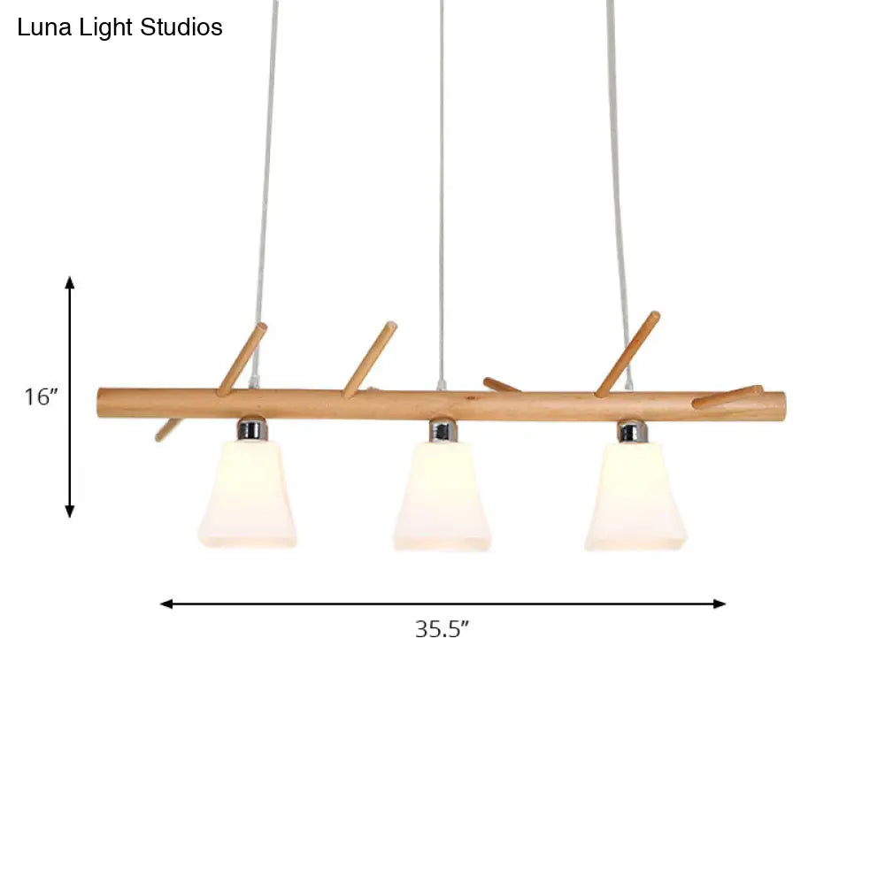 DecorBites™ Modern Opal Glass Chandelier with 3-Light Island Lighting in Wood for Dining Room