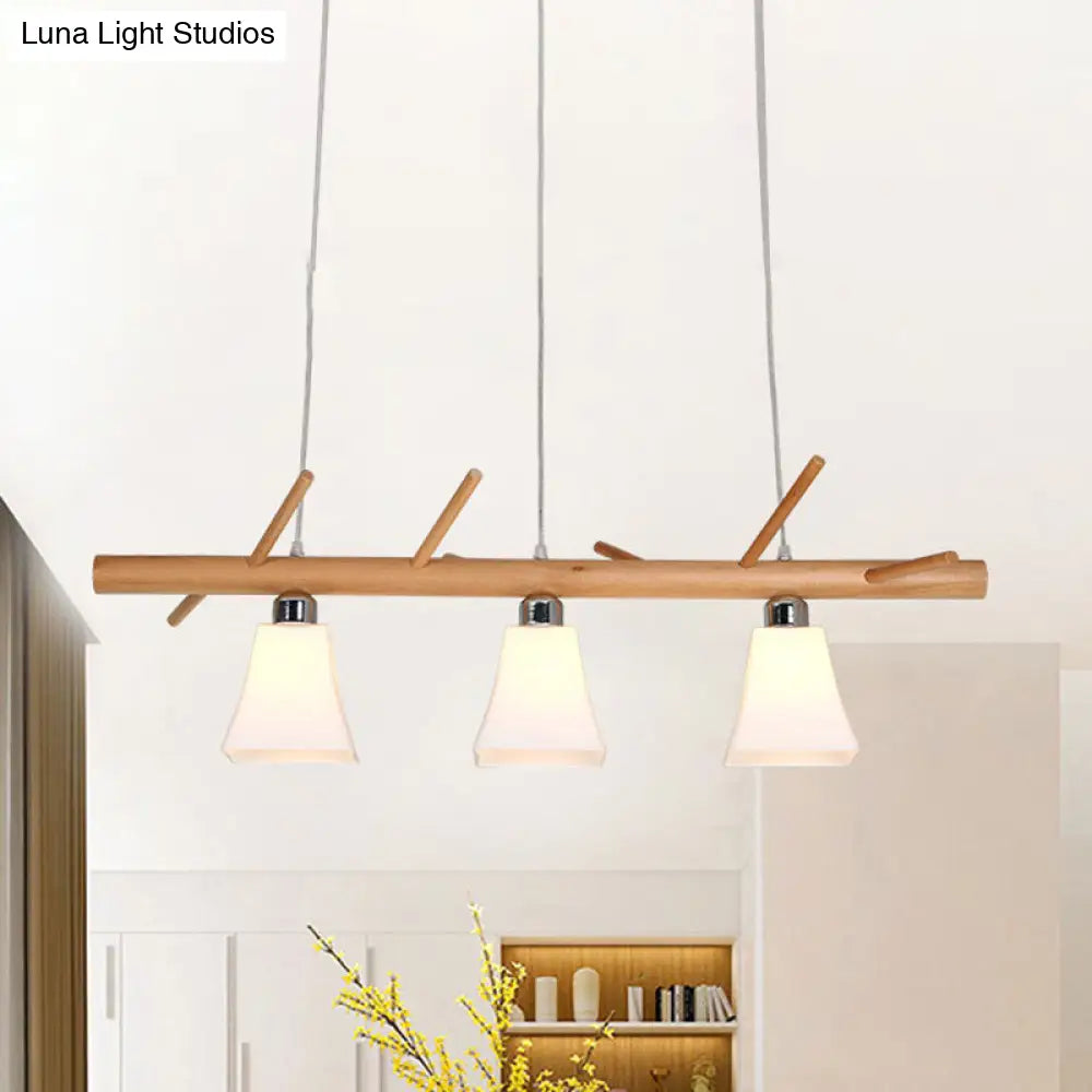 DecorBites™ Modern Opal Glass Chandelier with 3-Light Island Lighting in Wood for Dining Room