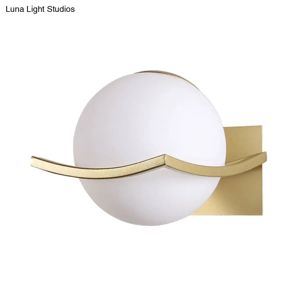 DecorBites™ Modern Opal Glass Globe Wall Sconce with 1 Light - Bedroom Lighting in Black/Gold