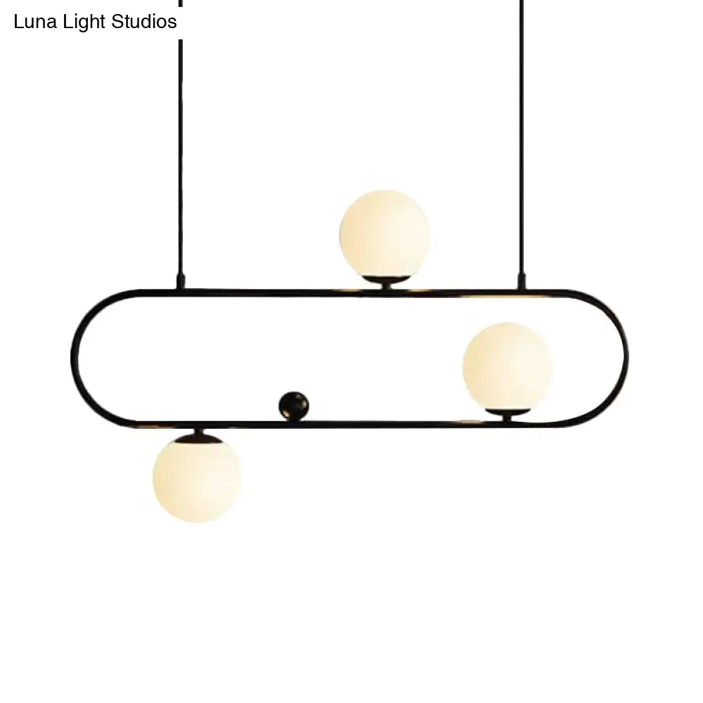 DecorBites™ Modern Opal Glass Oblong Chandelier – Ceiling/Island Light Fixture with 3/4 Black/Gold Lights for Dining Room
