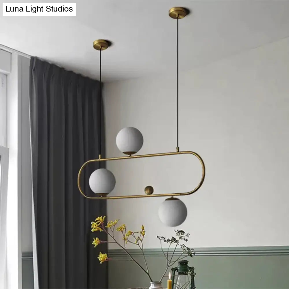 DecorBites™ Modern Opal Glass Oblong Chandelier – Ceiling/Island Light Fixture with 3/4 Black/Gold Lights for Dining Room