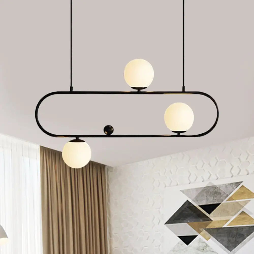 DecorBites™ Modern Opal Glass Oblong Chandelier – Ceiling/Island Light Fixture with 3/4 Black/Gold Lights for Dining Room