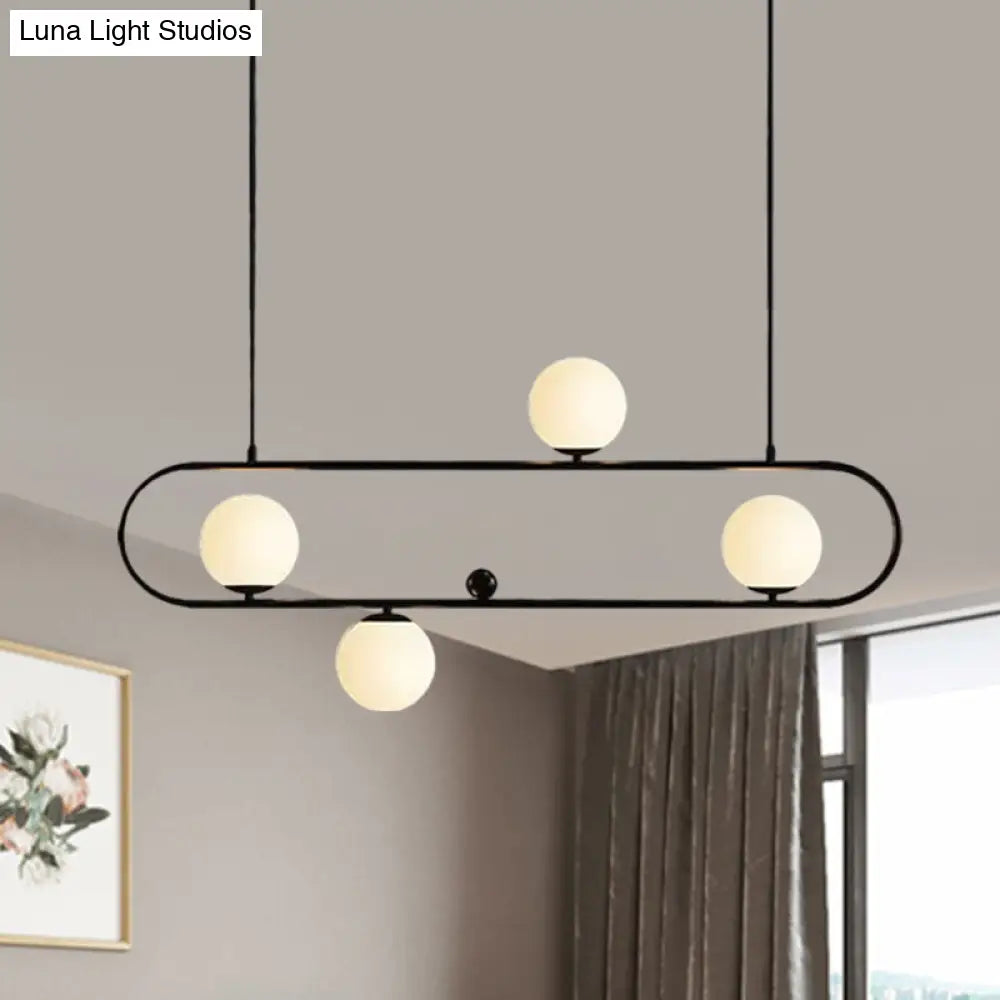 DecorBites™ Modern Opal Glass Oblong Chandelier – Ceiling/Island Light Fixture with 3/4 Black/Gold Lights for Dining Room