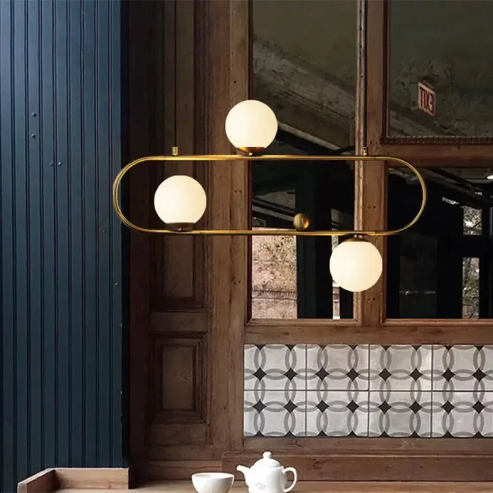 DecorBites™ Modern Opal Glass Oblong Chandelier – Ceiling/Island Light Fixture with 3/4 Black/Gold Lights for Dining Room