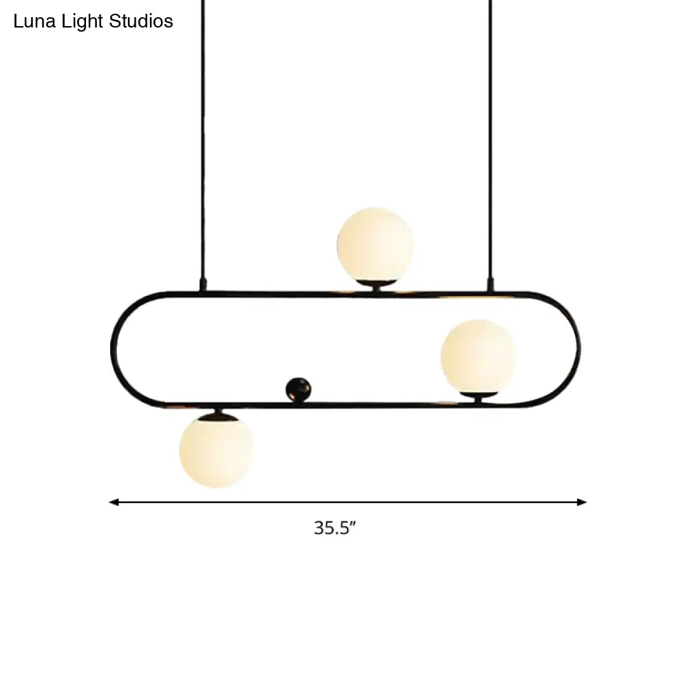 DecorBites™ Modern Opal Glass Oblong Chandelier – Ceiling/Island Light Fixture with 3/4 Black/Gold Lights for Dining Room