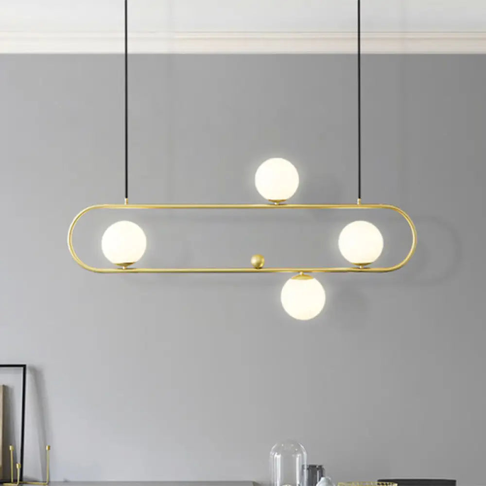 DecorBites™ Modern Opal Glass Oblong Chandelier – Ceiling/Island Light Fixture with 3/4 Black/Gold Lights for Dining Room