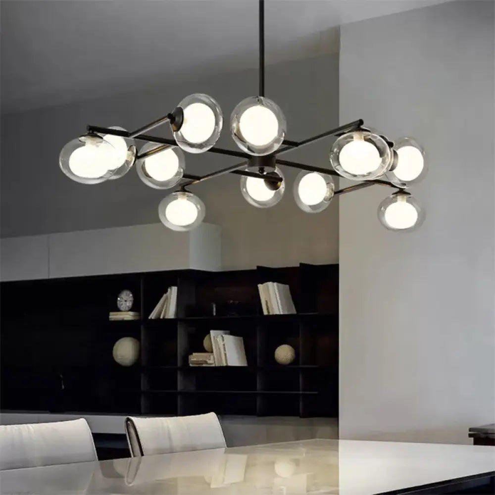 DecorBites™ Modern Oval Shade Island Light - 8/12 Lights Glass Suspension Light in Black/White