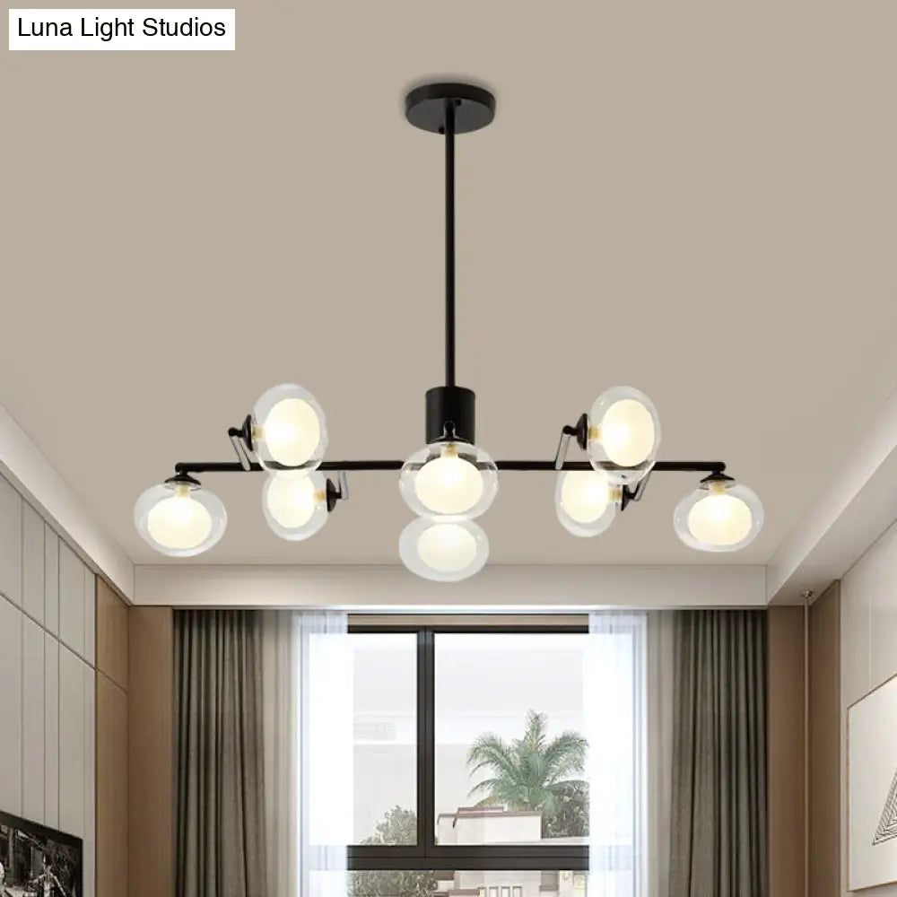 DecorBites™ Modern Oval Shade Island Light - 8/12 Lights Glass Suspension Light in Black/White