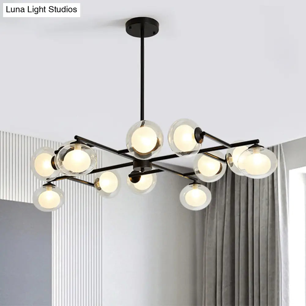 DecorBites™ Modern Oval Shade Island Light - 8/12 Lights Glass Suspension Light in Black/White